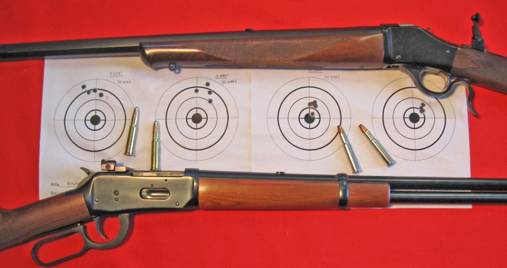 Browning 1885 Traditional Hunter (Top) and Winchester Model 94 (Bottom) with typical groups