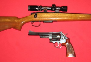 Two .44 Magnums:  Remington Model 788 (Top);  Smith and Wesson Model 29 (Bottom)