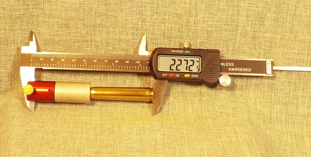Hornady Lock'N'Load Headspace gauge held in digital caliper with .300 H&H being measured