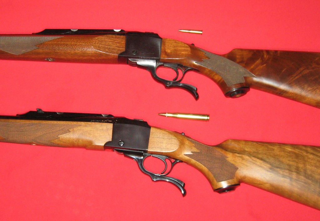 Two Ruger No. 1s:  Top, .22 Hornet;  Bottom, .300 H&H Magnum