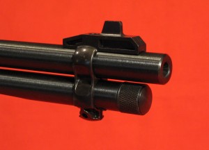 Muzzle showing barrel band polymer fitment with unitized front sight